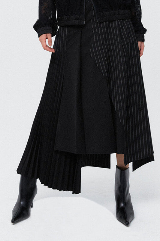 STRIPE UNBALANCED A-LINE SKIRT
