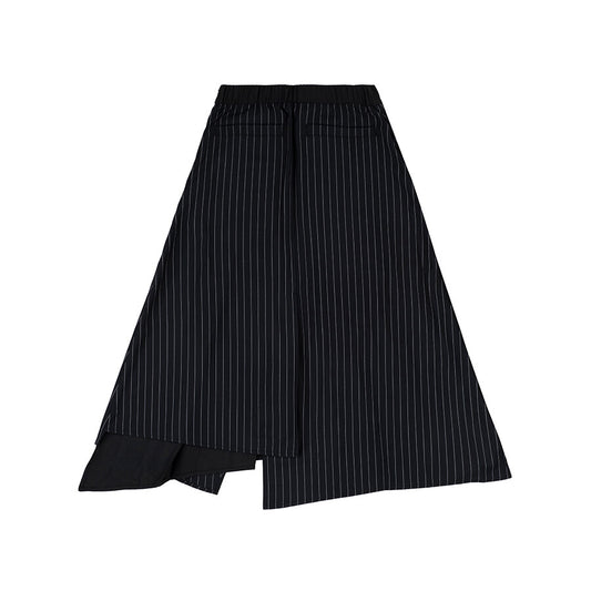 ASYMMETRIC STRIPE PLEATED MIDI SKIRT