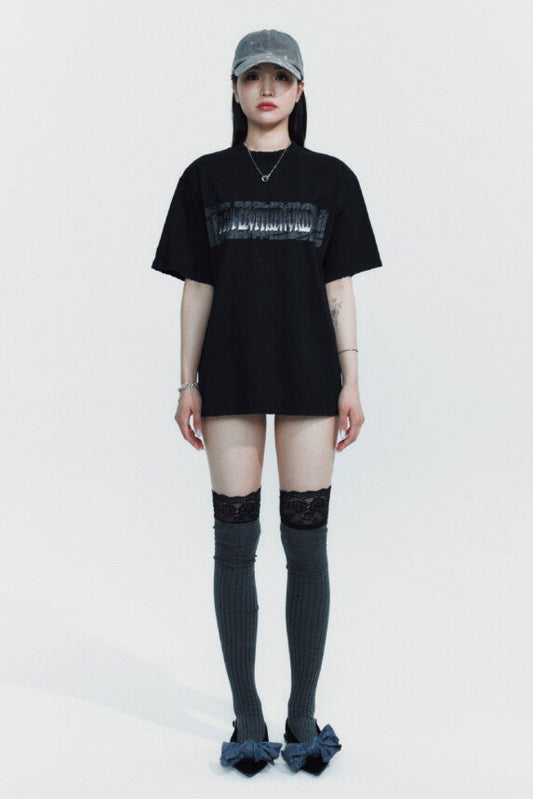 GRADATION LOGO SEMI-OVERFIT T-SHIRT BLACK
