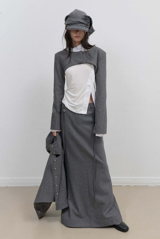 LAYERED WOOL SKIRT - GREY