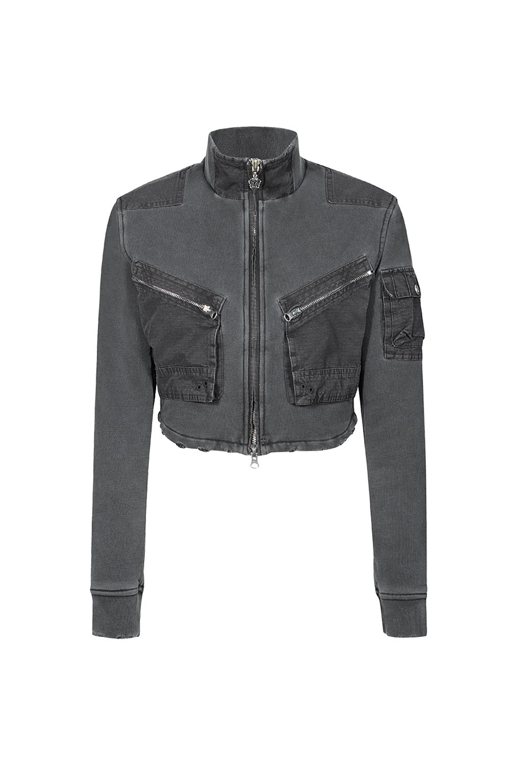COTTON ZIP-UP CARGO JACKET CHARCOAL