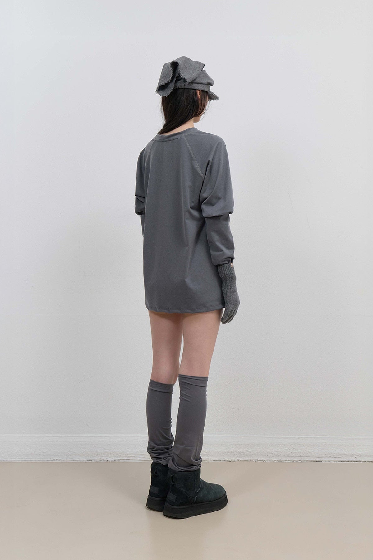 SCARF VEIL WOOL CAP - GREY