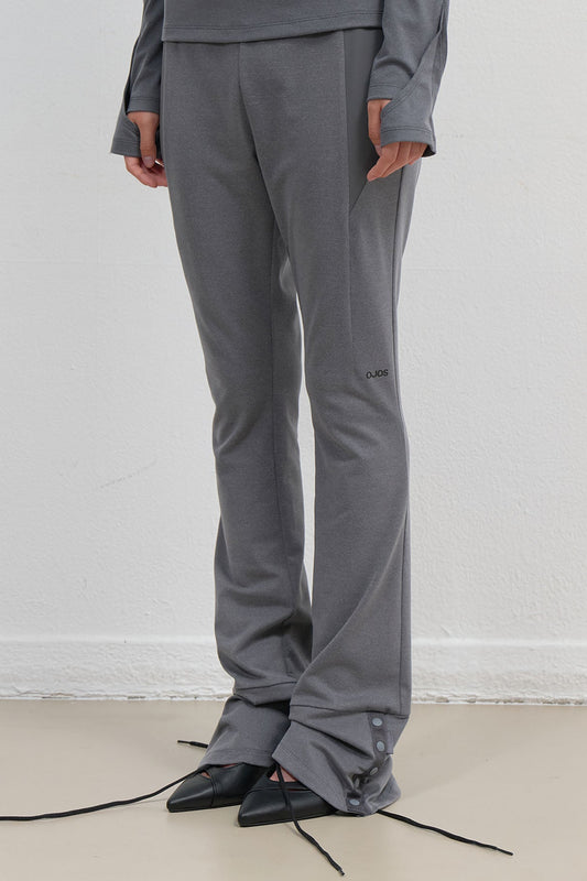 BUTTON SLIT BOOTCUT PANTS - CHARCOAL