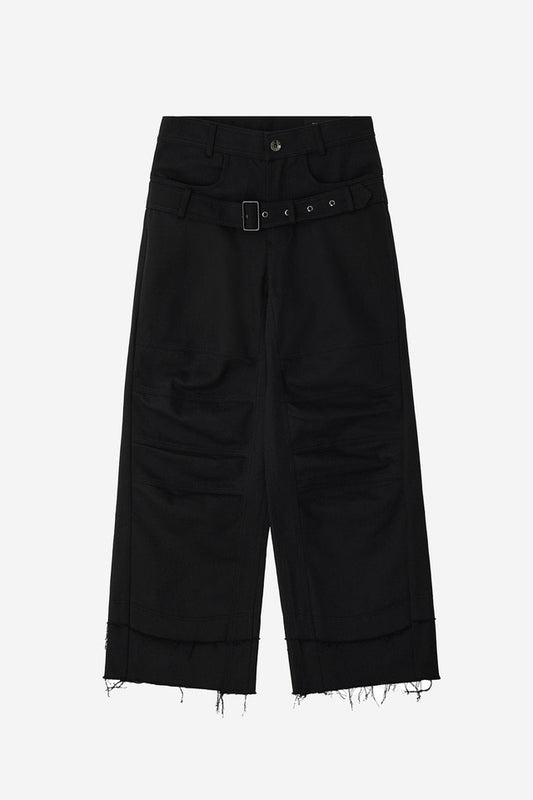 STUCKED BELT WITH LOW DENSITY COTTON AND RAW-EDGED PANTS
