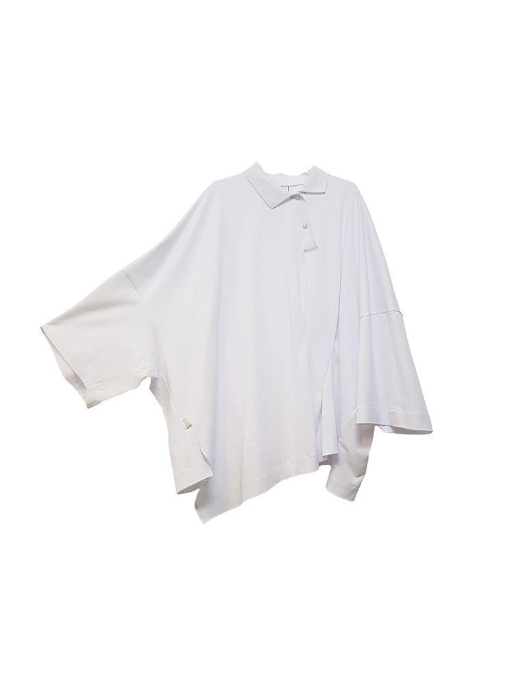 OVERSIZED ASYMMETRICAL WIDE POLO TOP WHITE