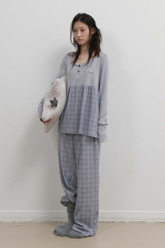 CHECK SLEEP JERSEY PANTS - GREY