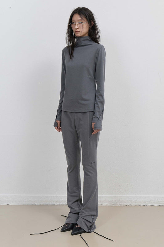 MOCK NECK TEE - CHARCOAL