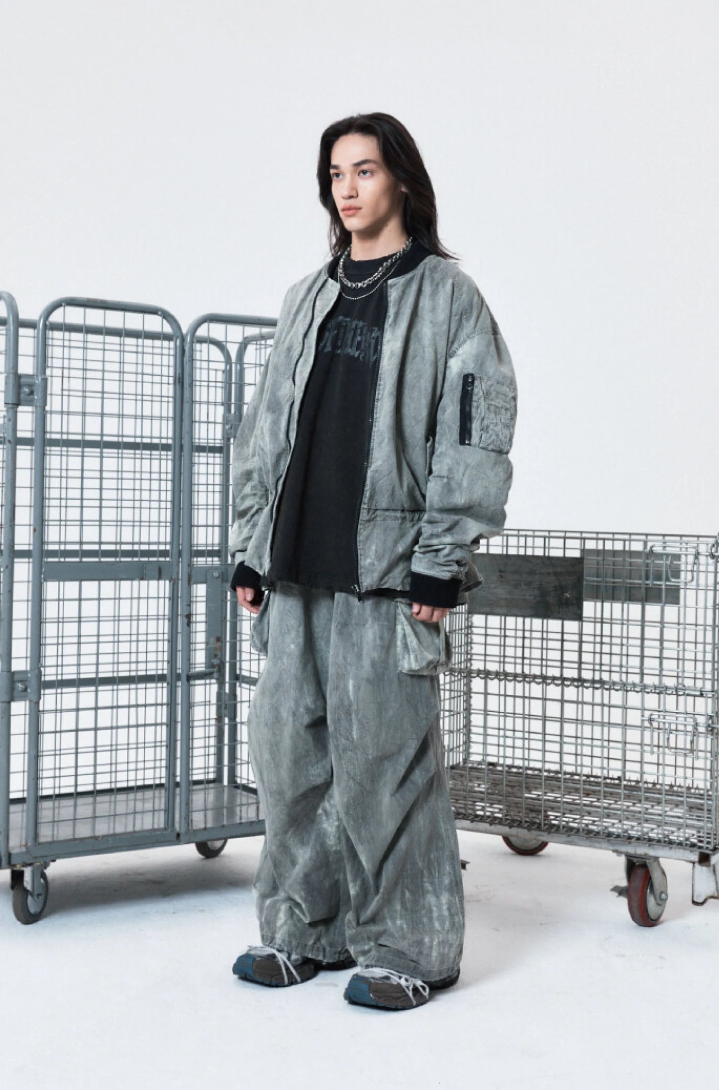 SHIRRING TIE DYE DENIM JUMPER GRAY