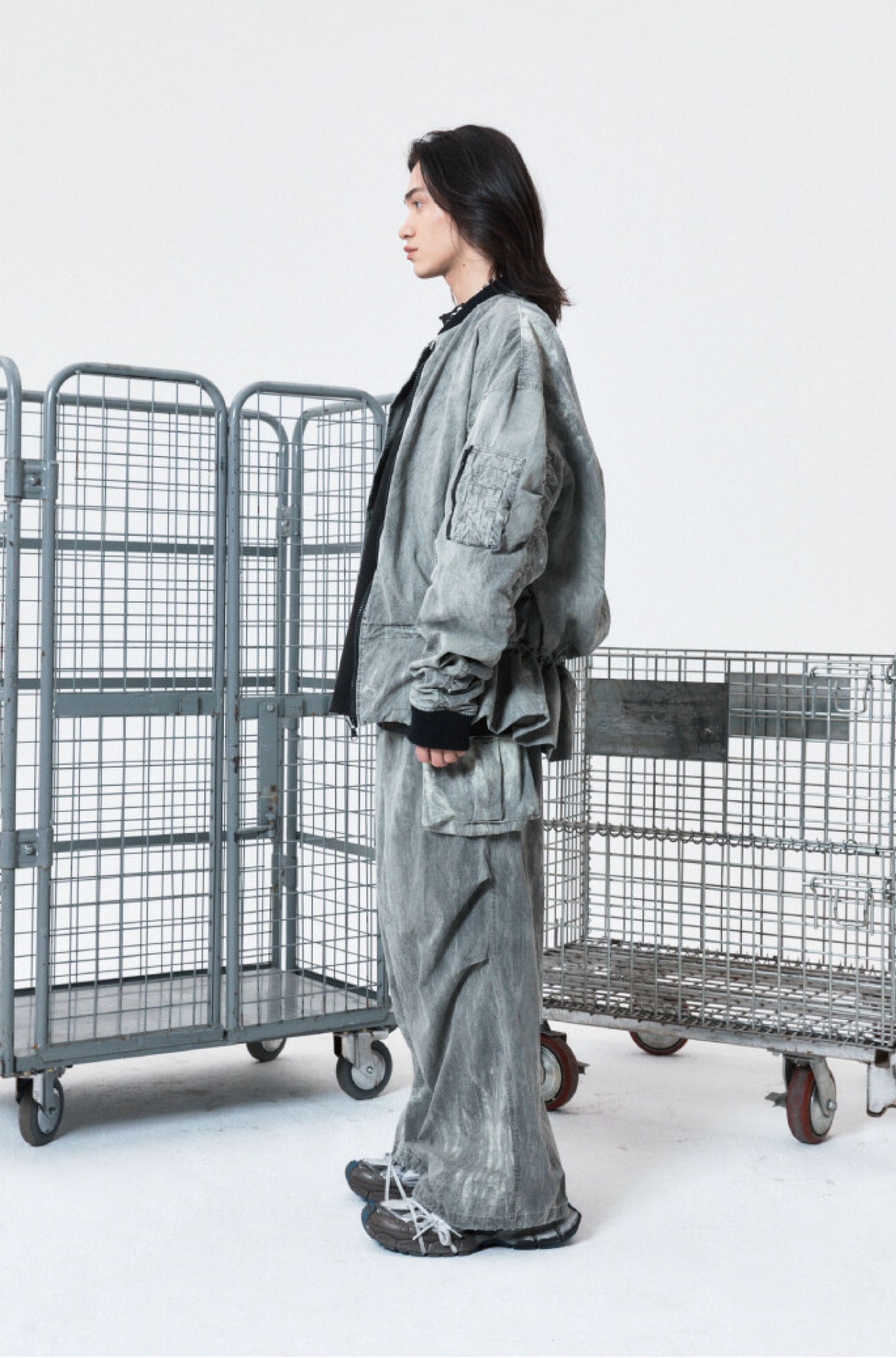 SHIRRING TIE DYE DENIM JUMPER GRAY
