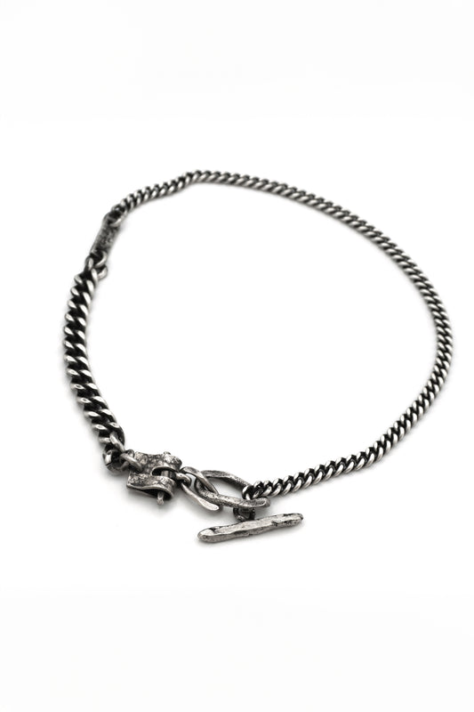 SILVER LEATHER BUCKLE CHAIN NECKLACE