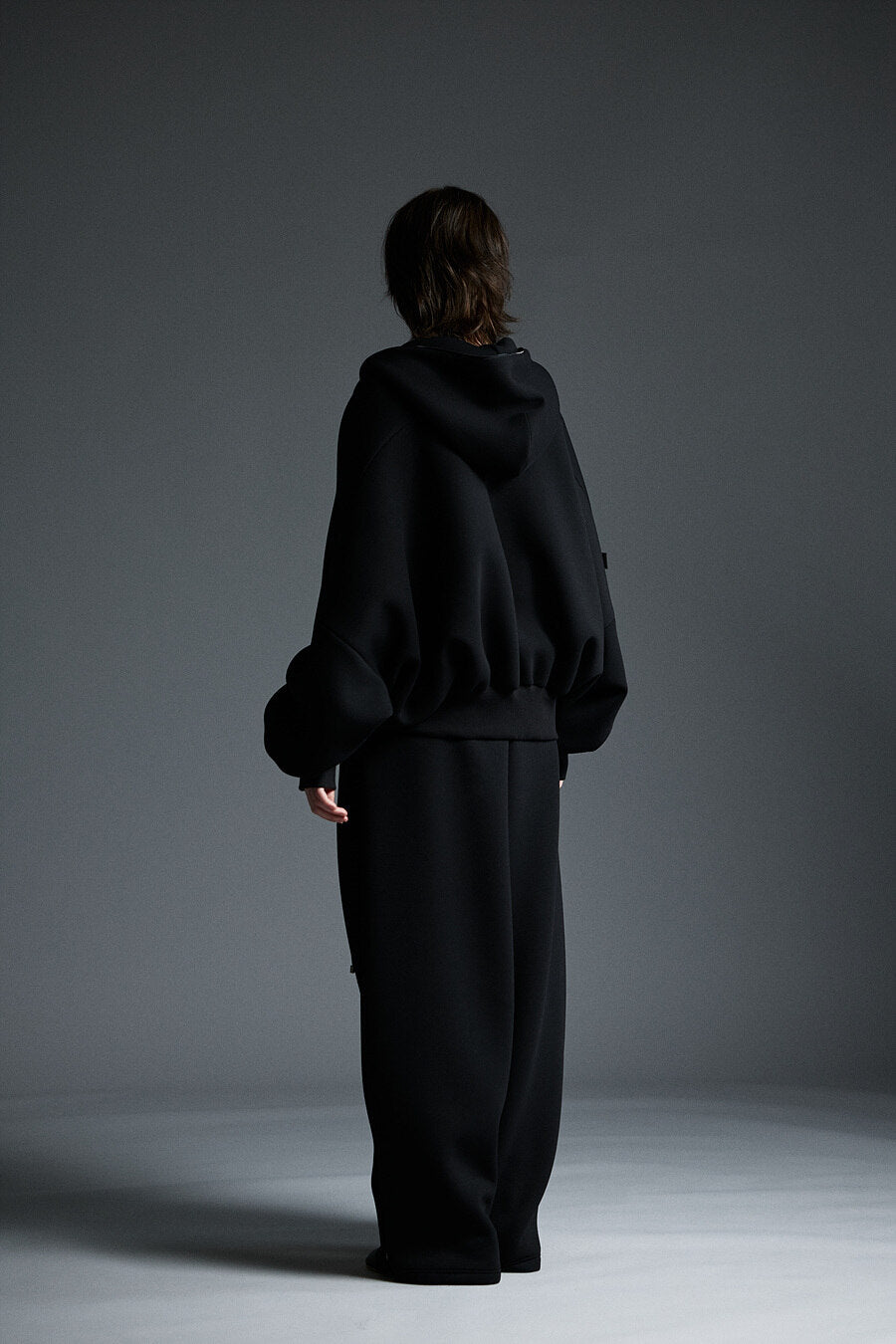 NEOPRENE ZIP-UP HOODIE CARDIGAN BLACK