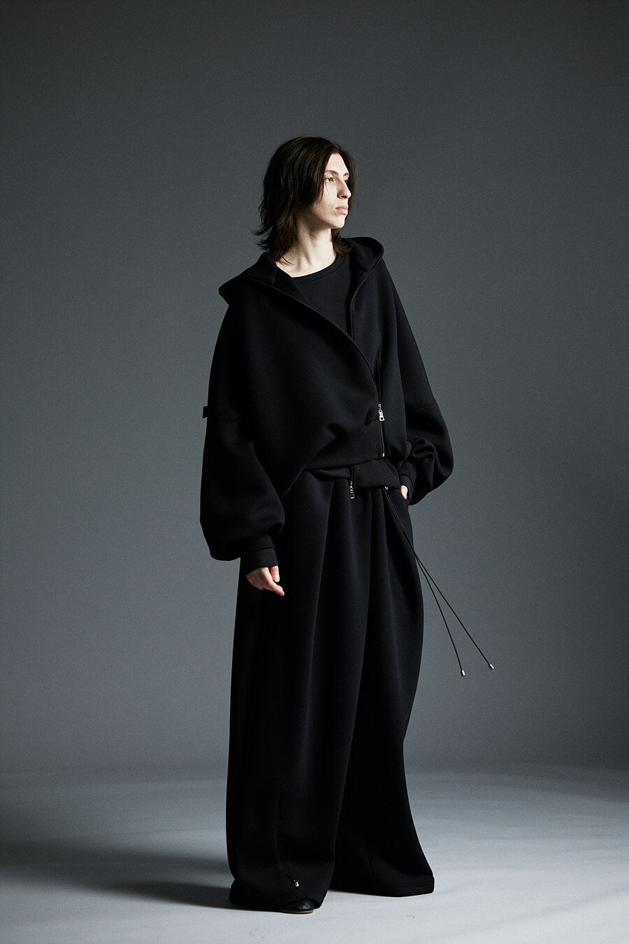 NEOPRENE ZIP-UP HOODIE CARDIGAN BLACK