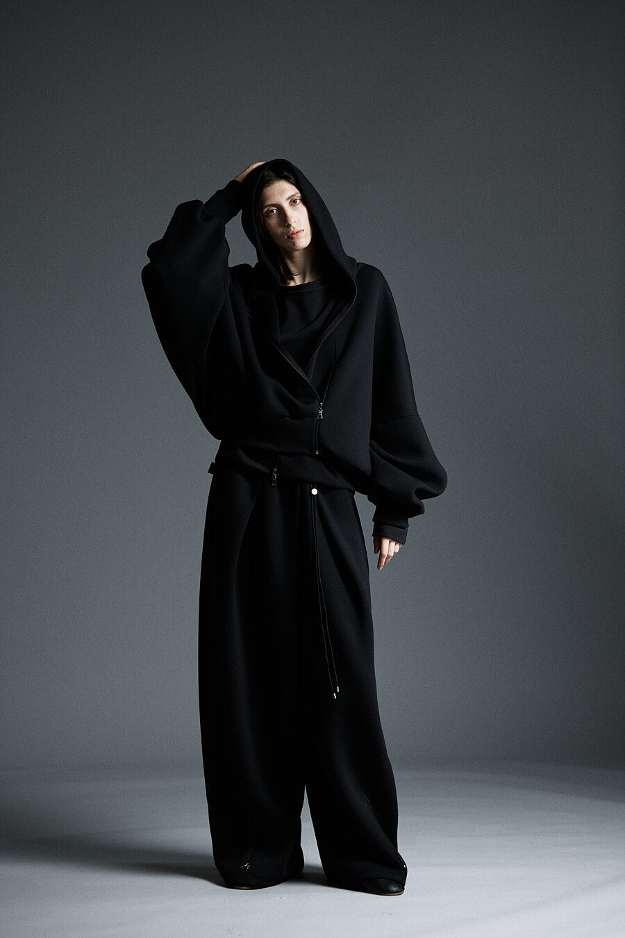 NEOPRENE ZIP-UP HOODIE CARDIGAN BLACK