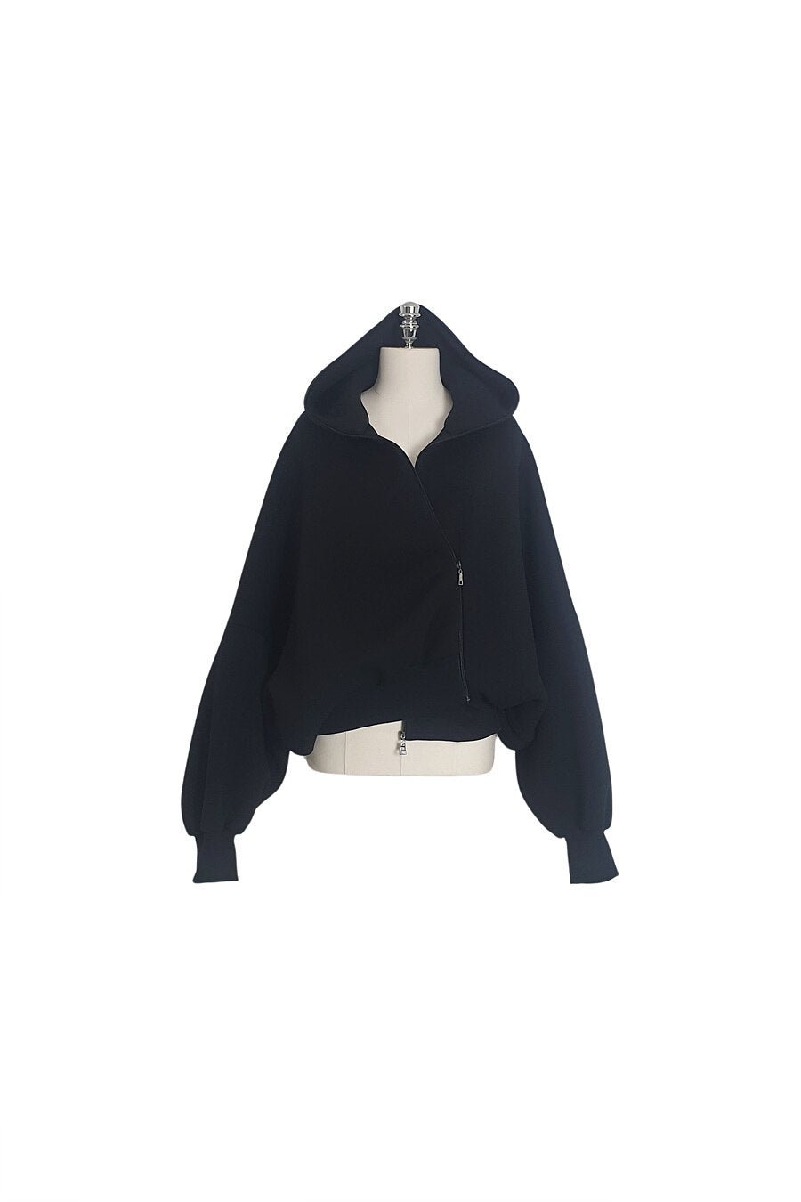 NEOPRENE ZIP-UP HOODIE CARDIGAN BLACK