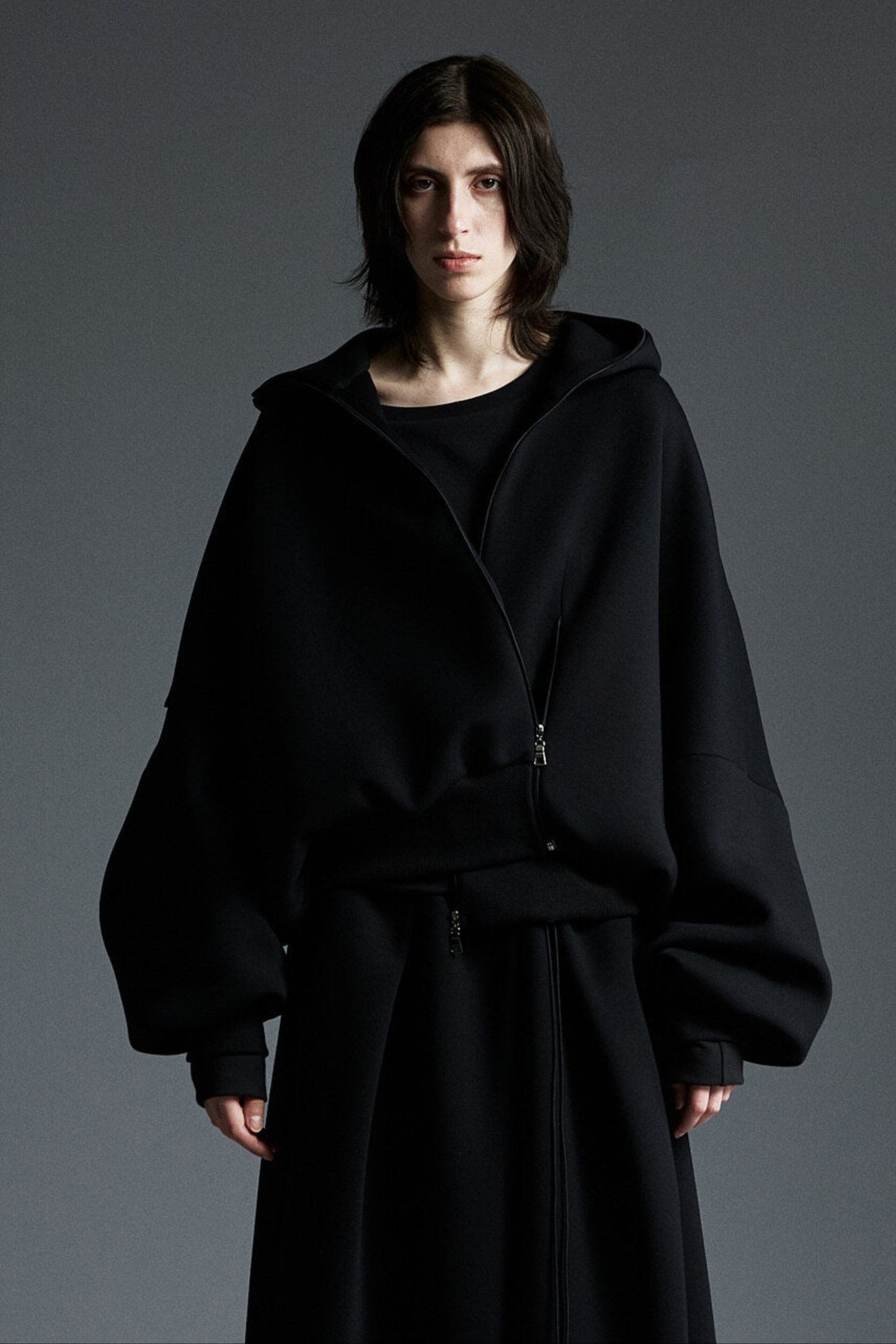 NEOPRENE ZIP-UP HOODIE CARDIGAN BLACK