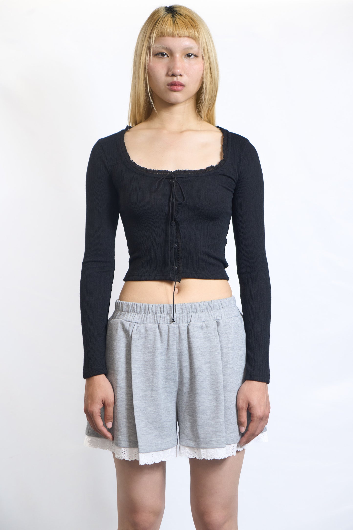 LACE-TRIM RIBBED CROP TOP