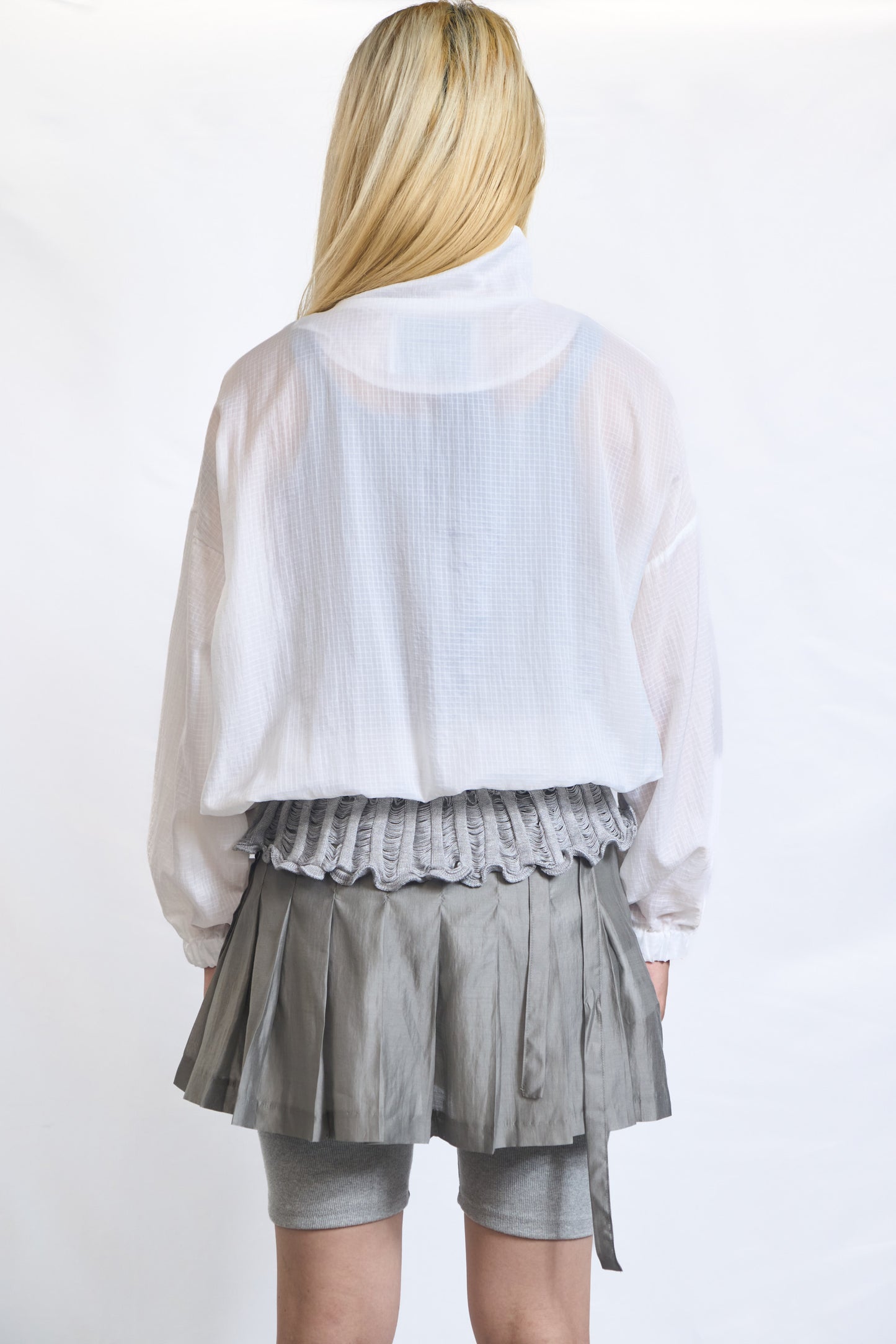 SHEER RUFFLE ZIP BLOUSON
