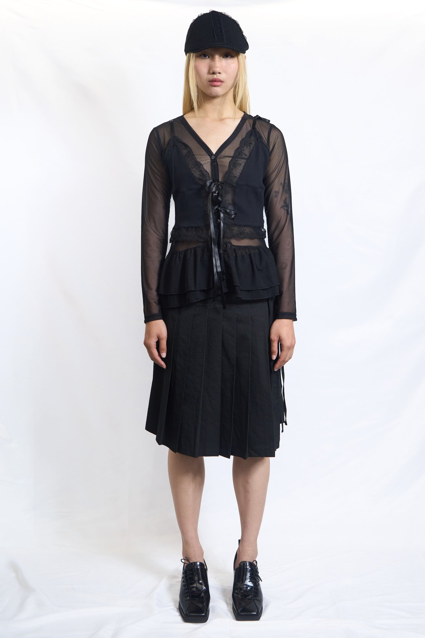 SHEER LAYERED PEPLUM CARDIGAN
