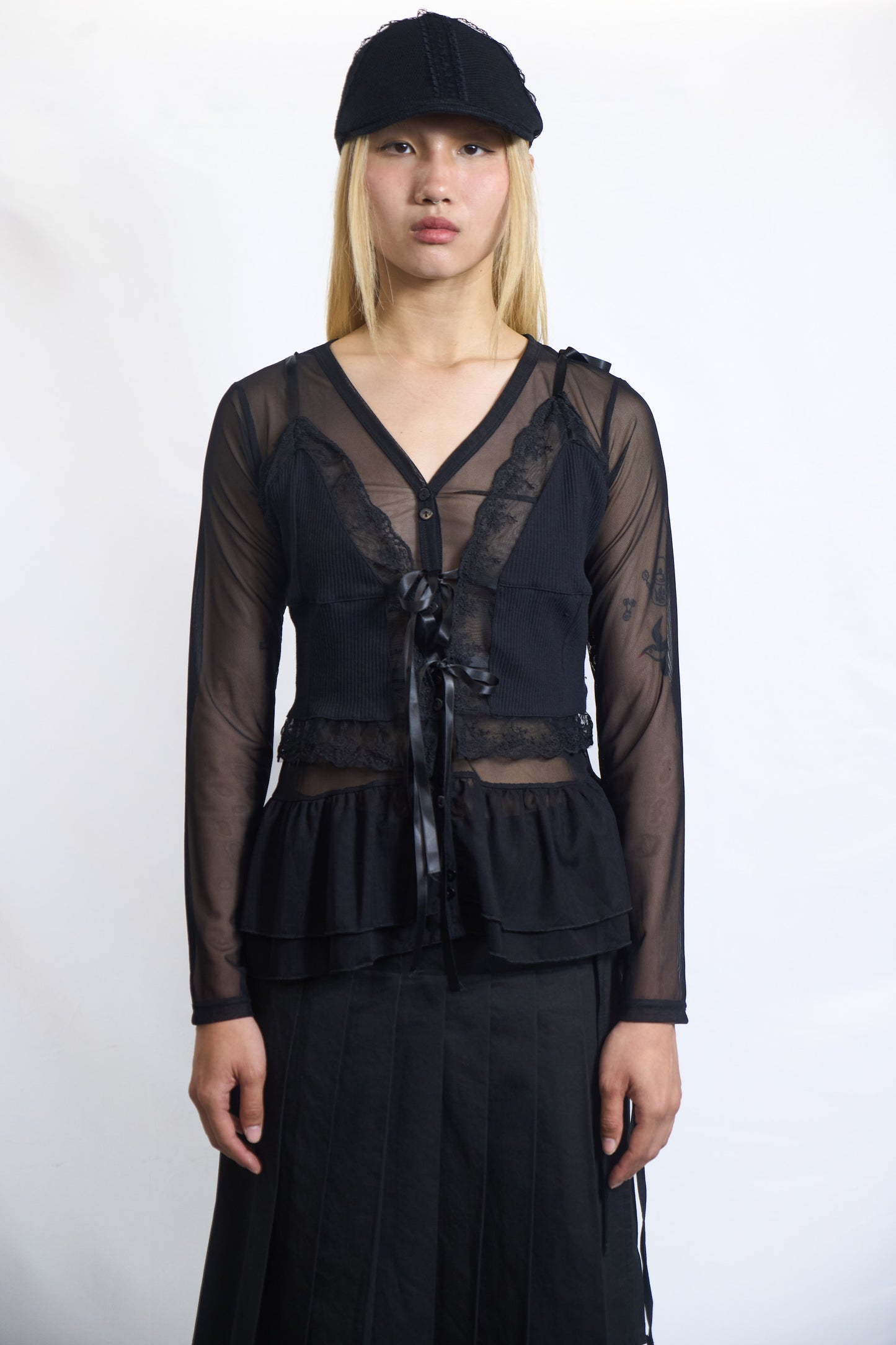 SHEER LAYERED PEPLUM CARDIGAN