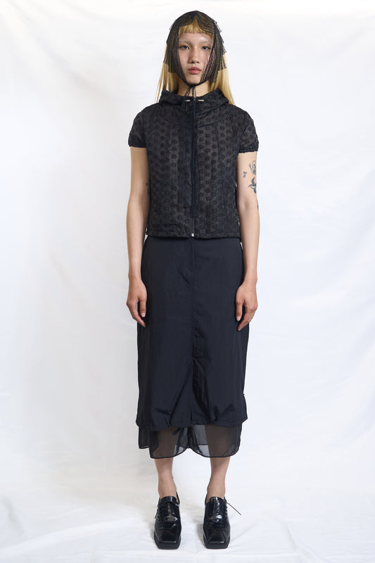 DRAWSTRING LAYERED SHEER SKIRT