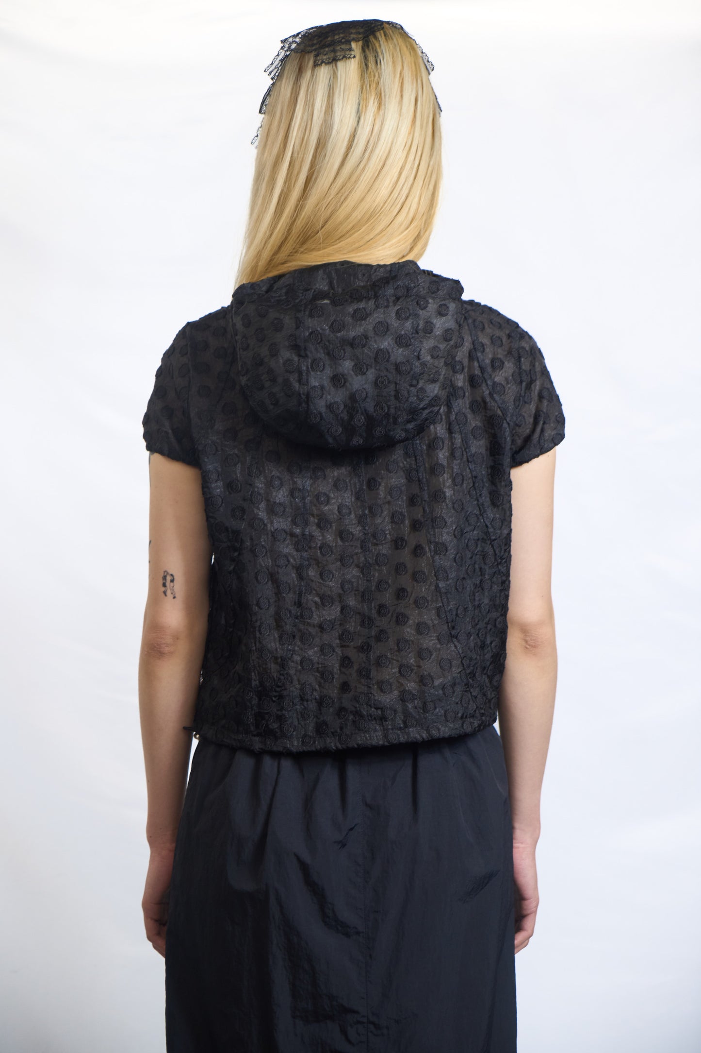RAISED DOT HOODED ZIP-UP