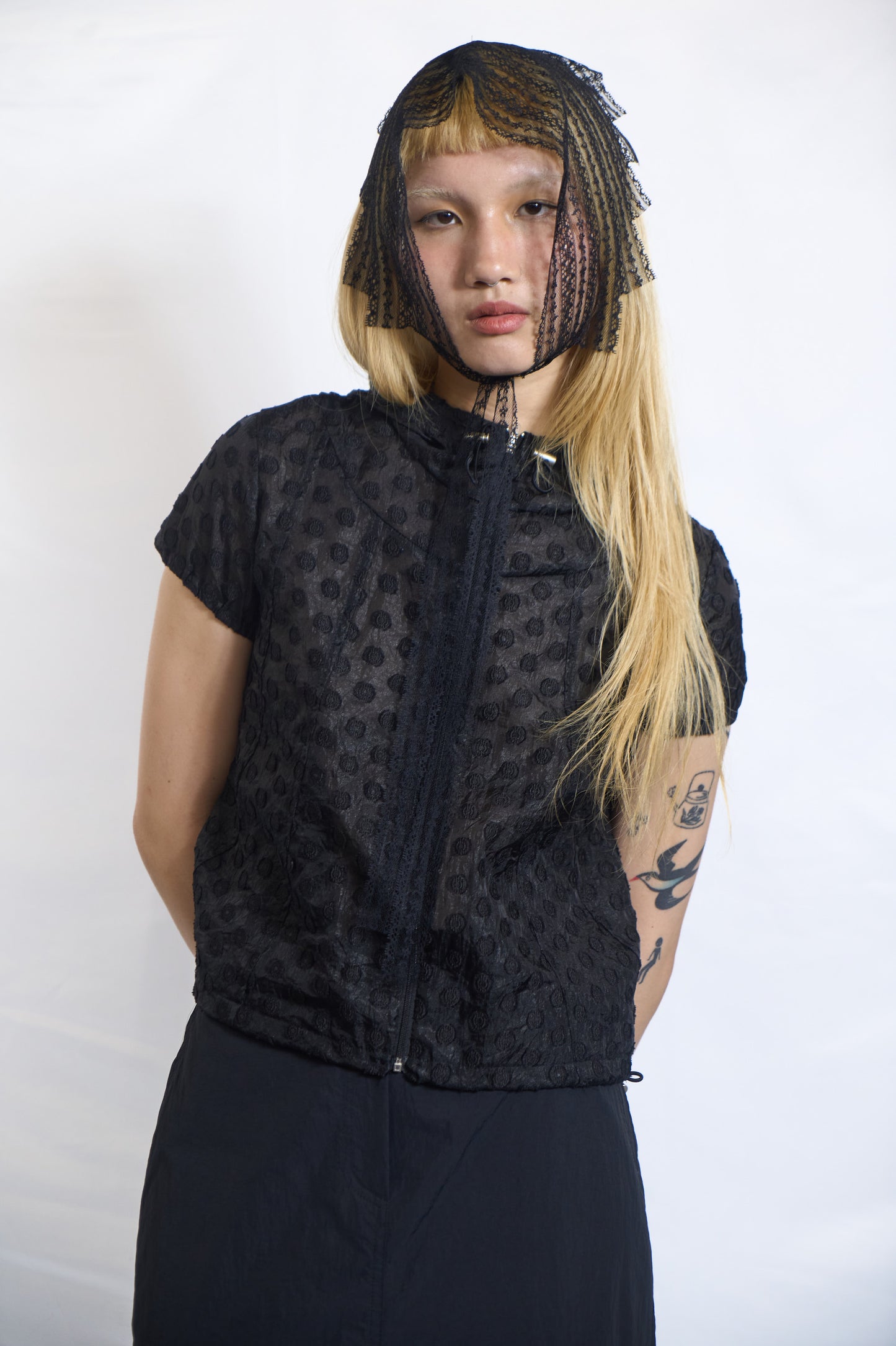 RAISED DOT HOODED ZIP-UP