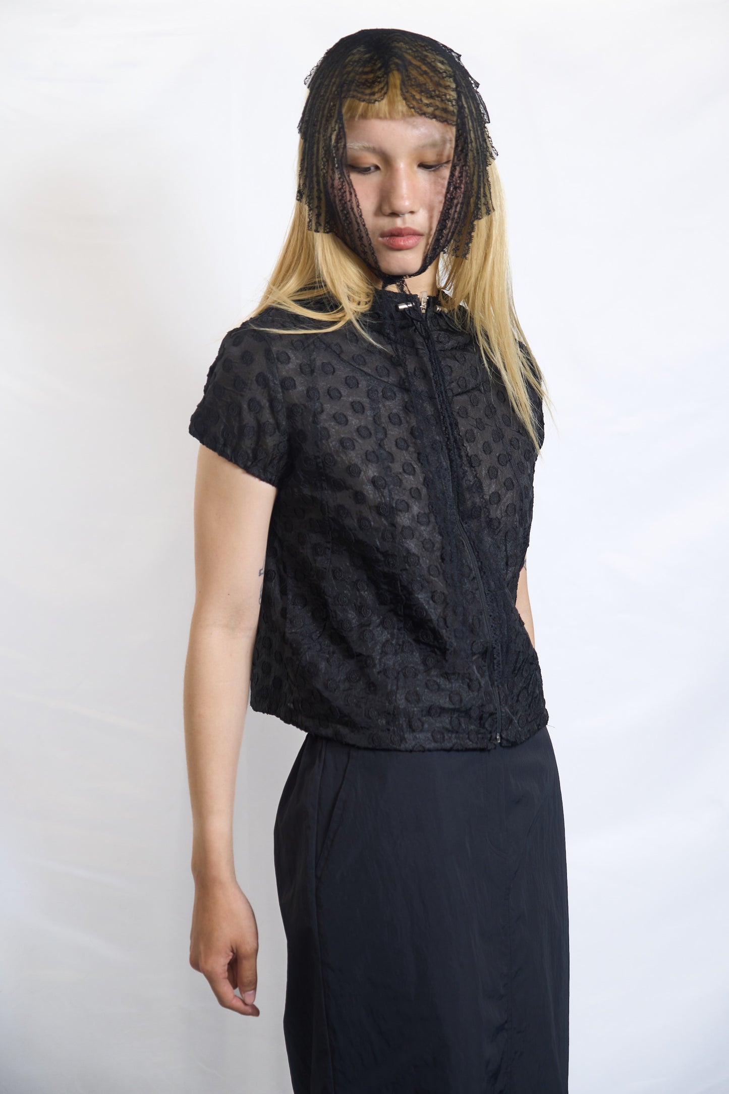 RAISED DOT HOODED ZIP-UP