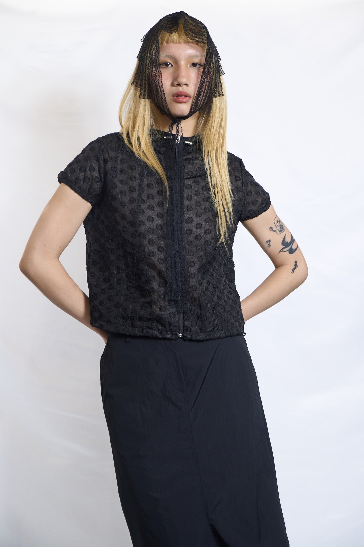 RAISED DOT HOODED ZIP-UP