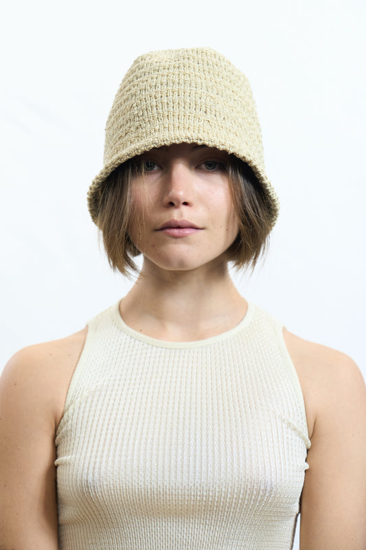 TEXTURED CROCHET BUCKET HAT BEIGE