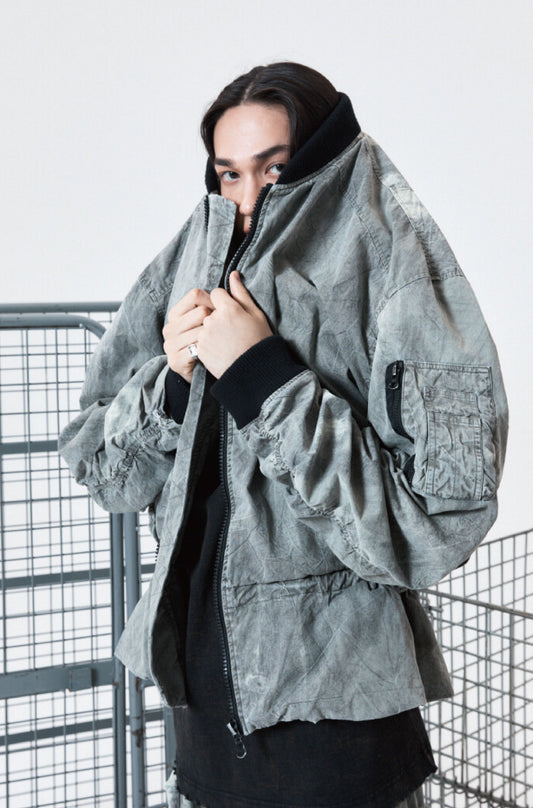 SHIRRING TIE DYE DENIM JUMPER GRAY