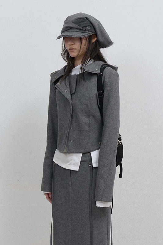 LAYERED BOLERO WOOL JACKET - GREY