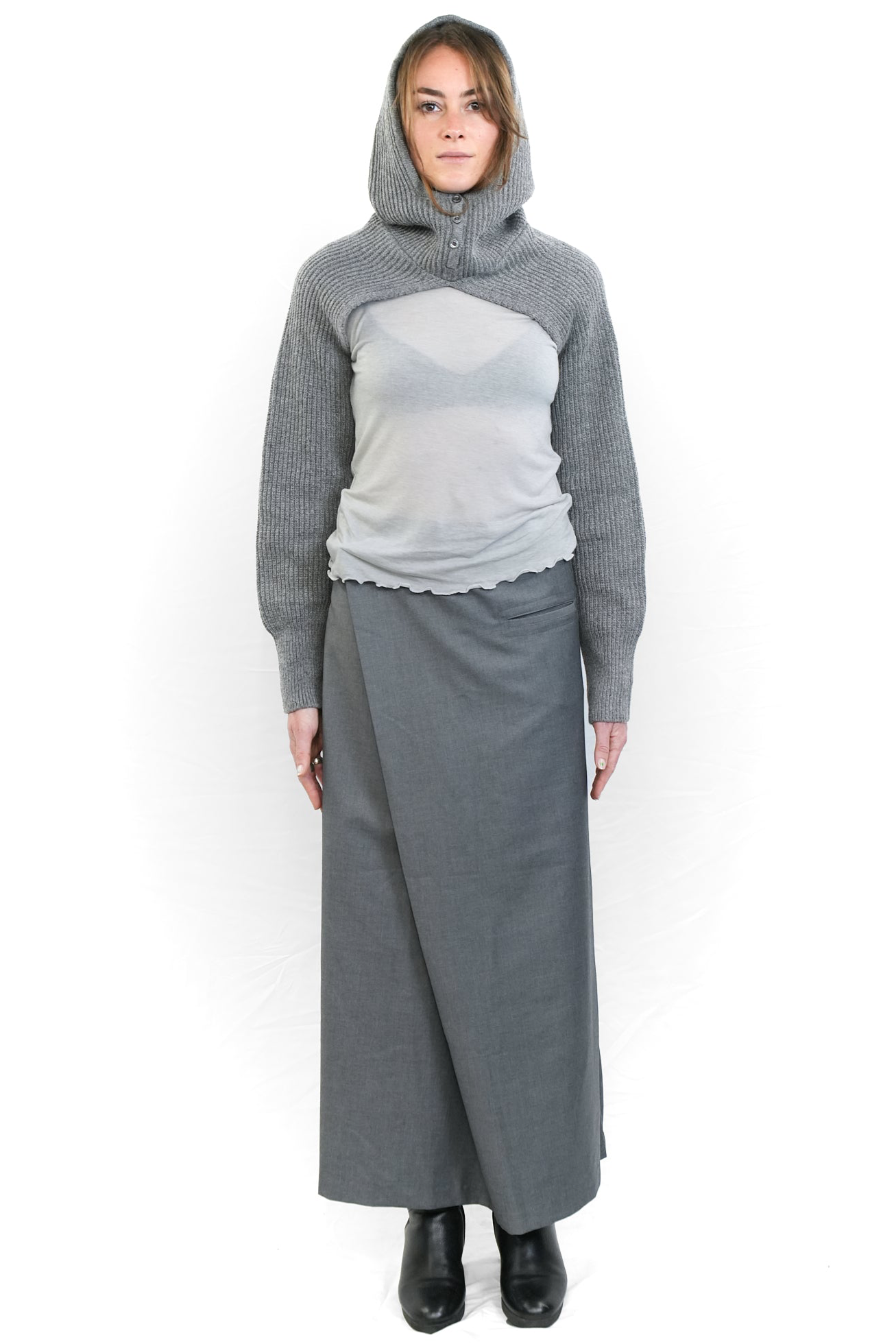 GREY LAYERED BLAZER SKIRT