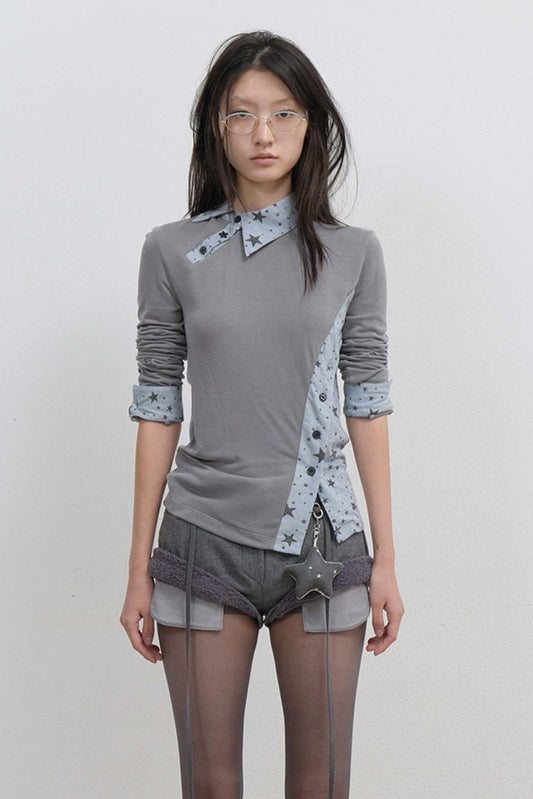 STARCUT JERSEY COLLAR TEE - MINT GREY