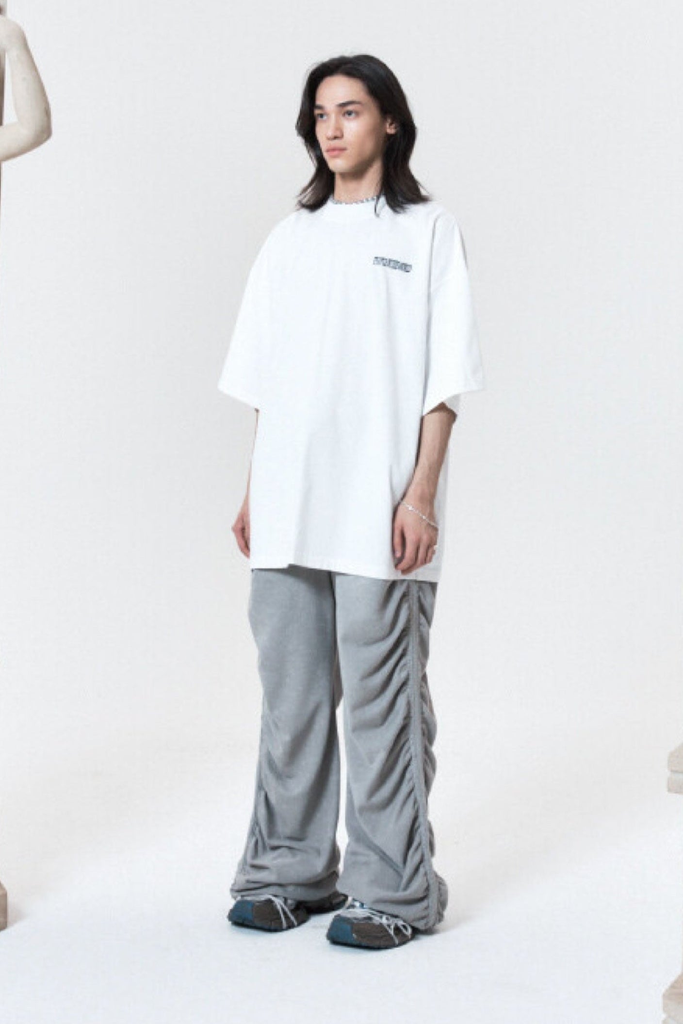 SHIRRING WIDE BANDED PANTS GRAY