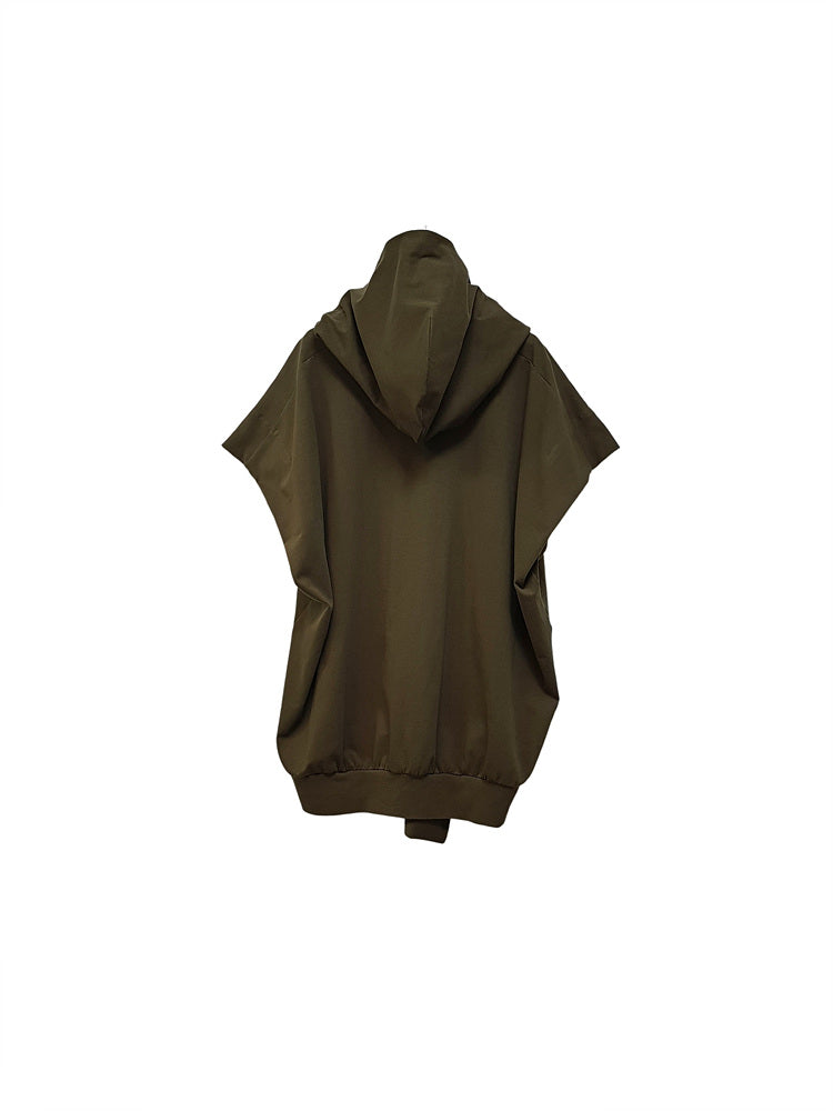 RECYCLED FABRIC SLEEVELESS HOODED TOP KHAKI