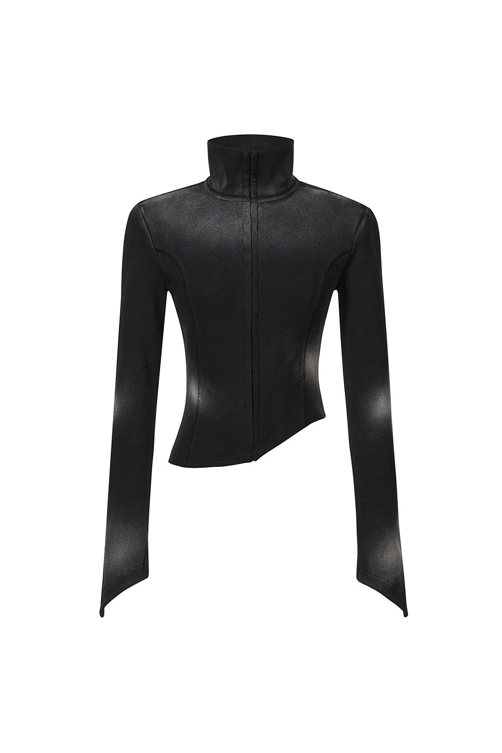 BLEACH WASHED ASYMMETRIC COTTON TOP BLACK