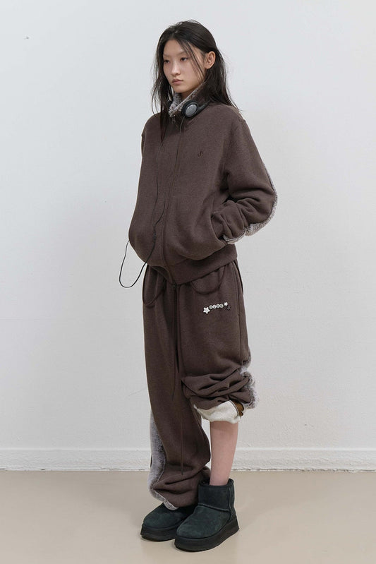 SIDE FUR TRIM SWEATPANTS - STONE BROWN