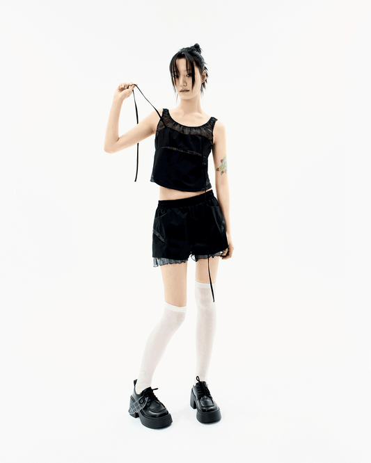 HALTER STRAP PLAID SLEEVELESS BLACK