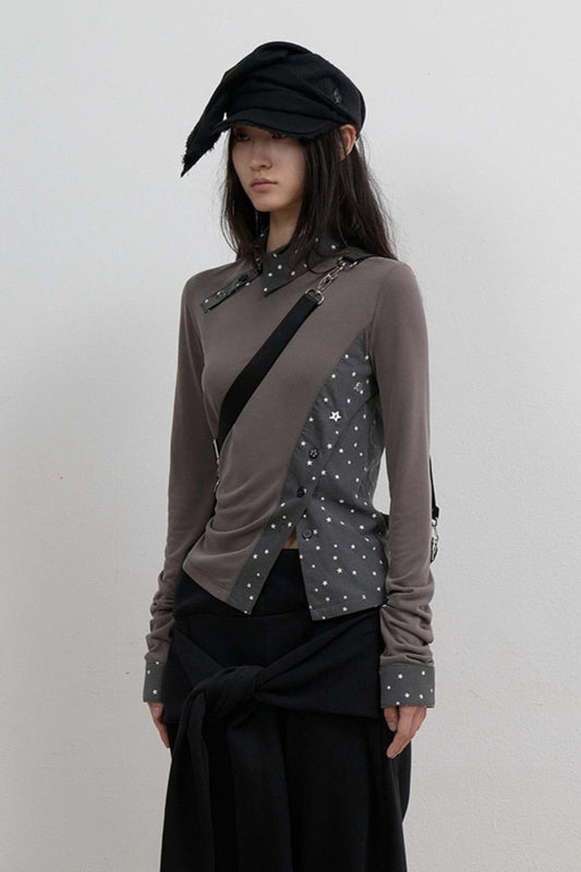 STARCUT JERSEY COLLAR TEE - STONE BROWN
