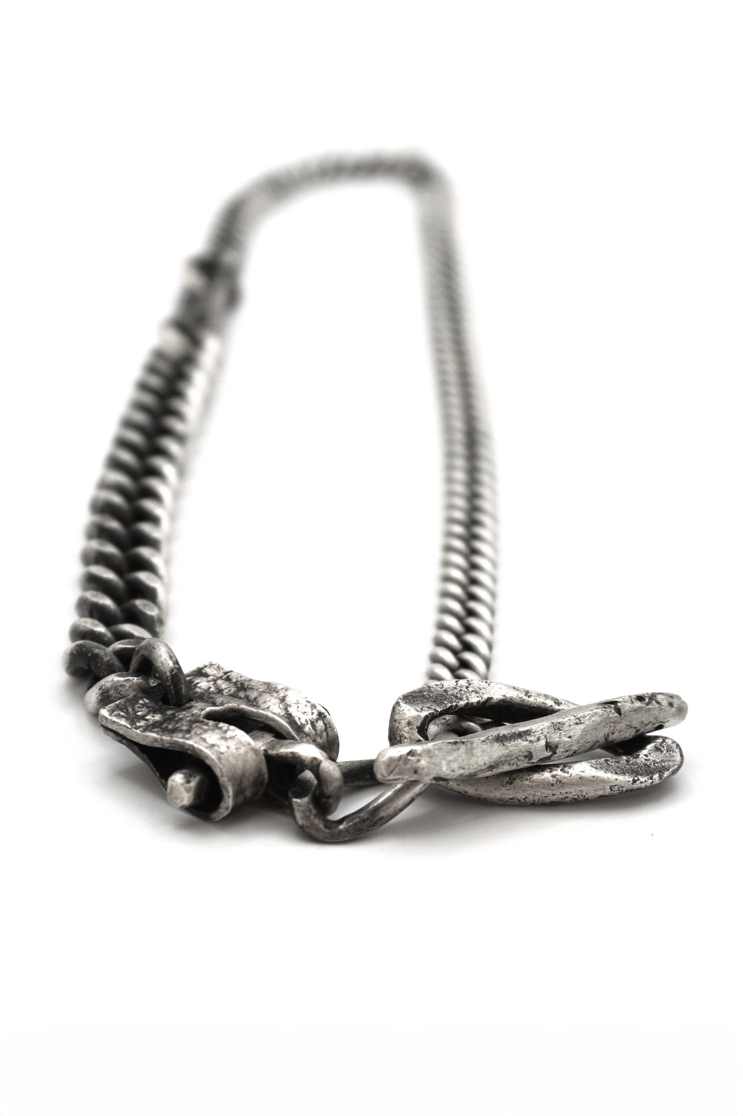 SILVER LEATHER BUCKLE CHAIN NECKLACE
