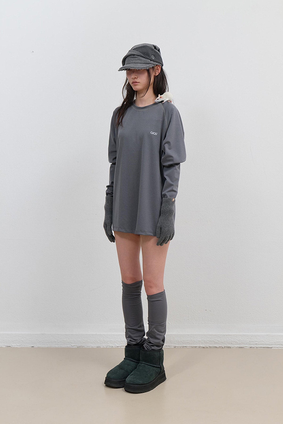 SCARF VEIL WOOL CAP - GREY