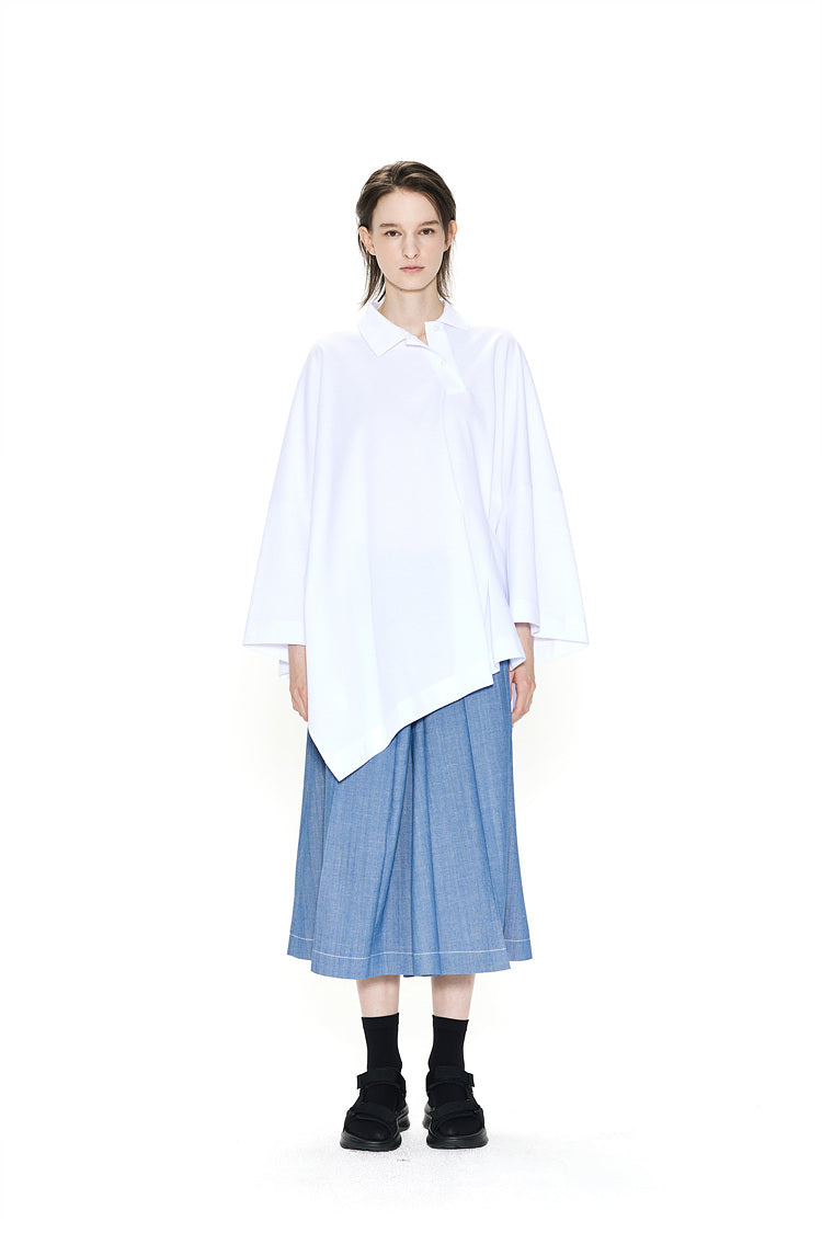 OVERSIZED ASYMMETRICAL WIDE POLO TOP WHITE