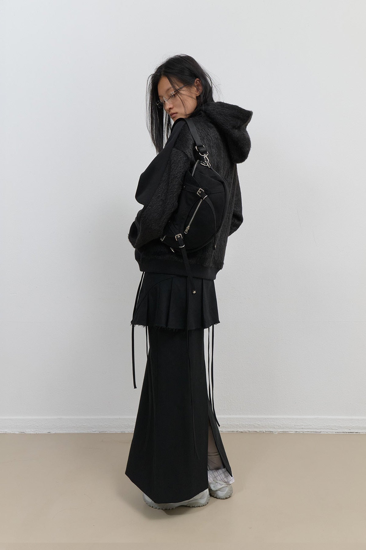 LAYERED WOOL SKIRT - BLACK