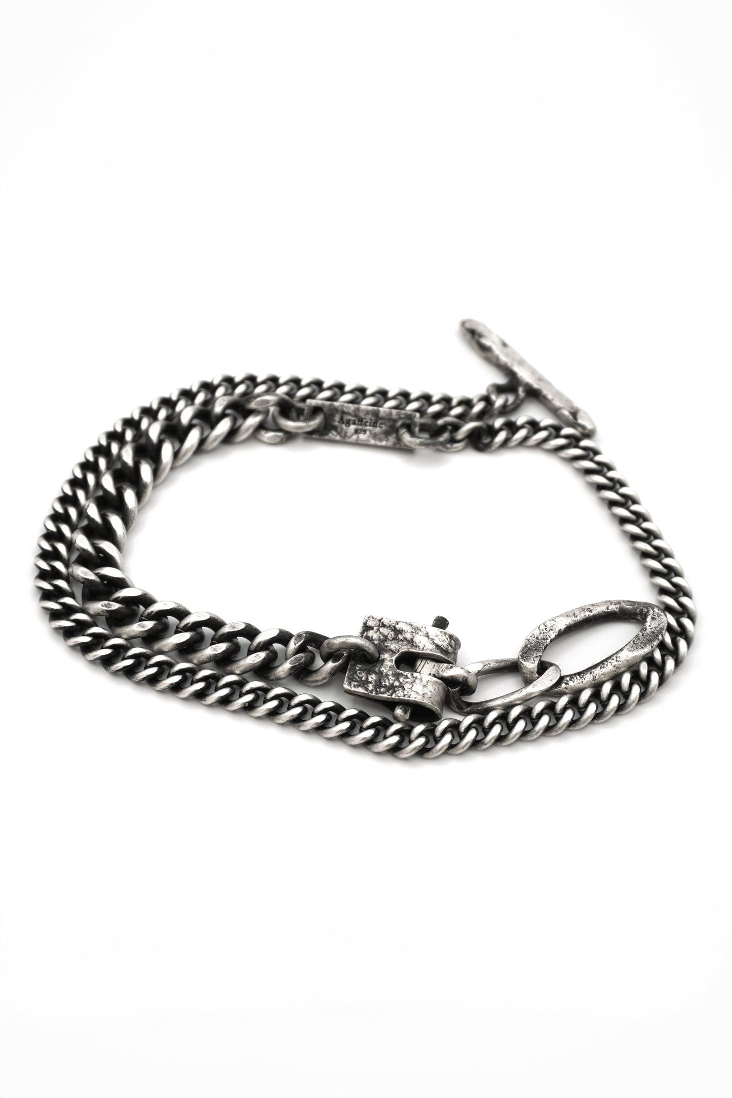 SILVER LEATHER BUCKLE CHAIN NECKLACE