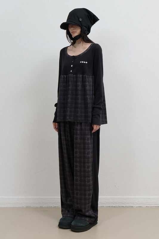 CHECK SLEEP JERSEY PANTS - BLACK