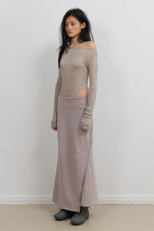 ASYMMETRIC MERMAID JERSEY SKIRT - BEIGE