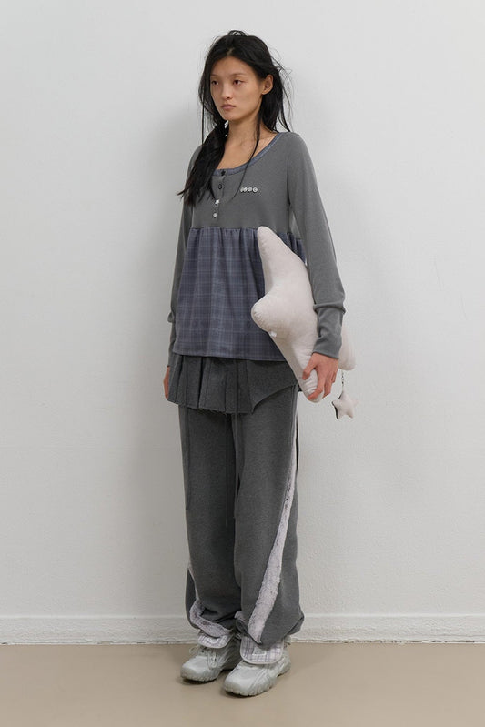 SIDE FUR TRIM SWEATPANTS - CHARCOAL