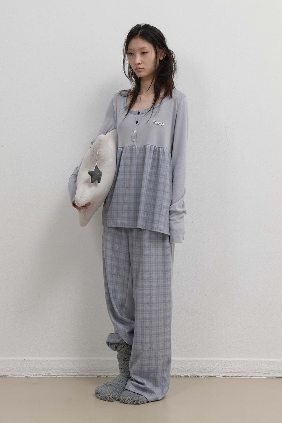 CHECK SLEEP LONG SLEEVE - GREY