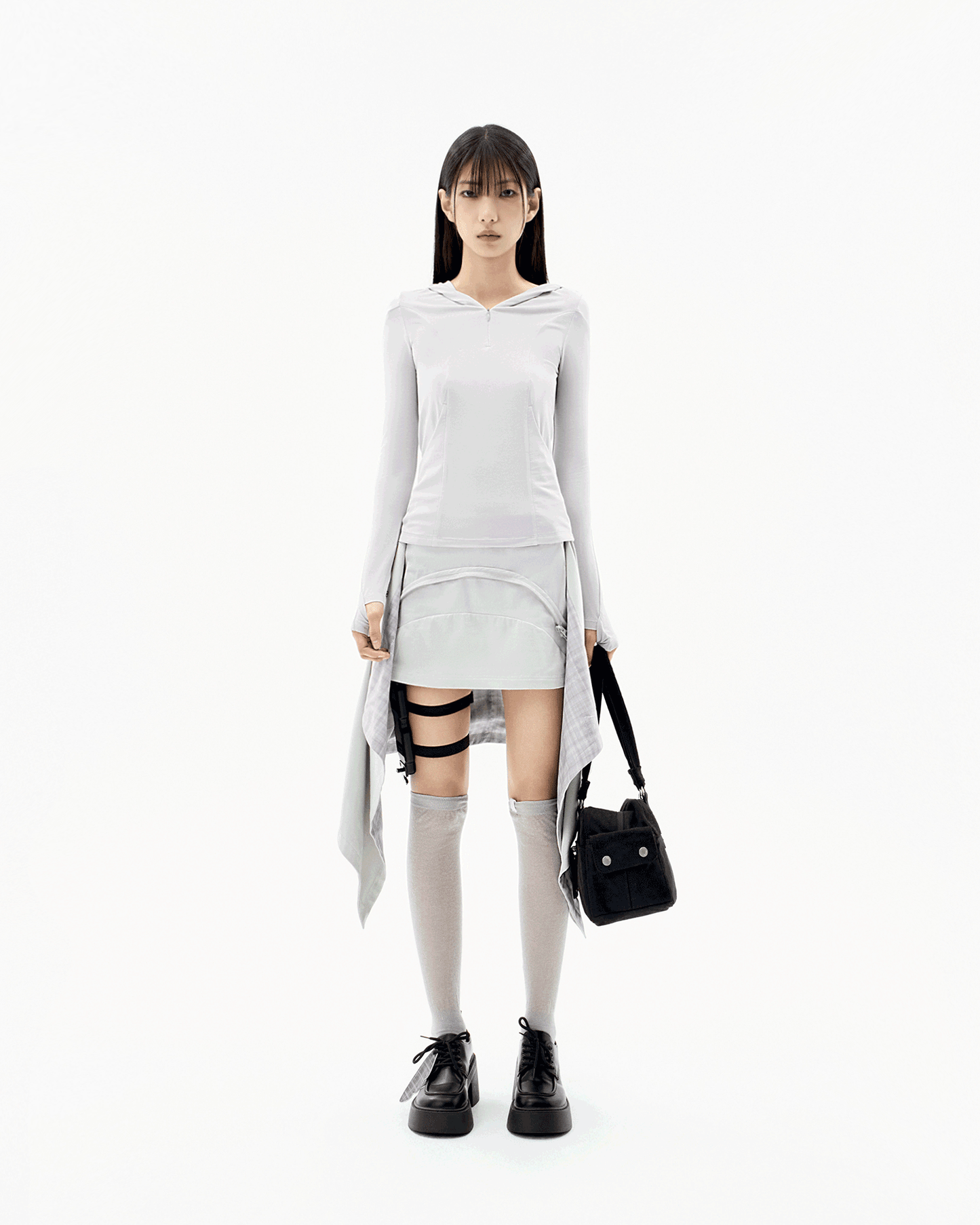 MULTI-PANEL PLEATS SKIRT WARM GREY