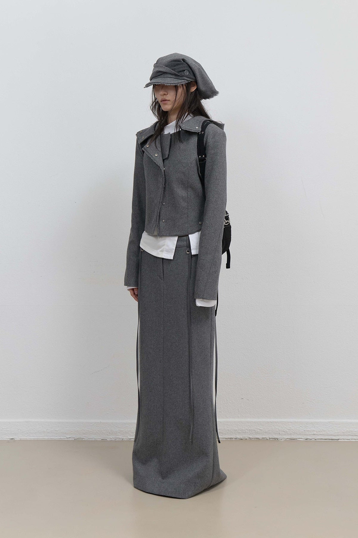 LAYERED WOOL SKIRT - GREY